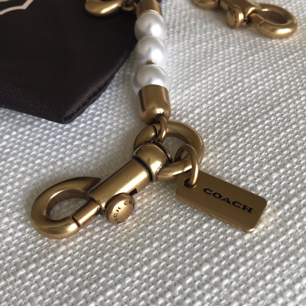 Coach Short Pearl Strap Bag Charm, Pearl / Brass - Picture 9 of 15
